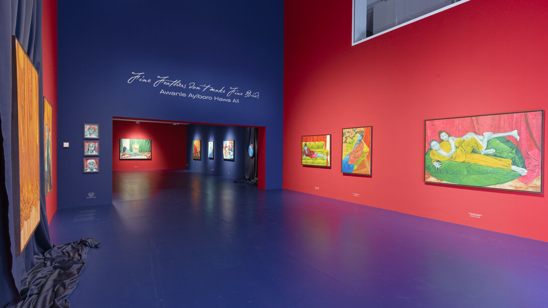 Awanle Ayiboro Hawa Ali, Fine feathers don't make fine birds, exhibition view. Courtesy of OK Linz