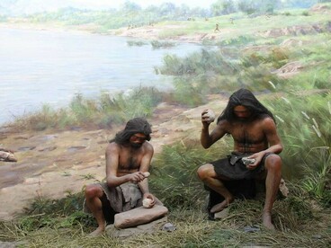 A diorama illustrating the daily life of Late Paleolithic humans