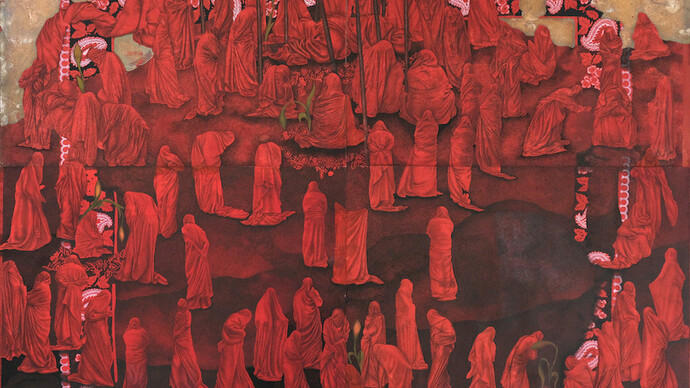 Mohsin Taasha Tappa-e Shuhada Roshnaaie [Hill of martyrs of enlightenment] from Rebirth of the Reds series, 2022. Courtesy of Galerie Eric Mouchet 