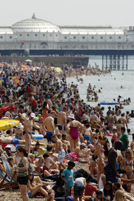 Crowded beach in Brighton, UK