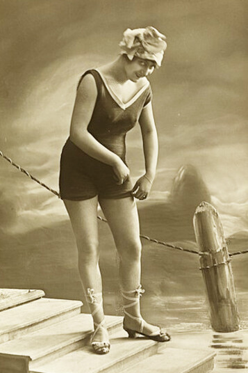 1920s swimsuit fashion: models showcasing iconic swimwear styles from the era