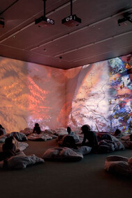 Pipilotti Rist retrospective at Kunsthaus Zurich, Worry Will Vanish Horizon, 2014. Audio video installation, music by Anders Guggisberg. Installation view, Hauser & Wirth, London, 2014. Photo: Alex Delfanne, © Courtesy the artist, Hauser & Wirth and Luhring Augustine
