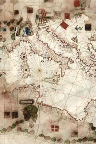 Portolan chart of the Mediterranean Sea, the Black Sea, the coasts of western Europe and North America, with Madeira and the Canary Islands and part of the Baltic Sea by Olives, Jaume, active 1550-1566 