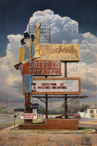 Jason Kowalski, Winchester drive in, 2025. Courtesy of LewAllen Galleries