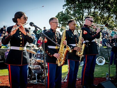 The U.S. Marine Corps Forces Pacific Band performing on Anzac Day, 25 April 2025