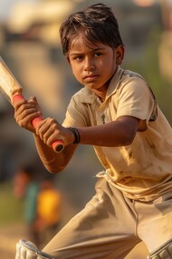 An Indian boy practices his cricket skills with passion and precision