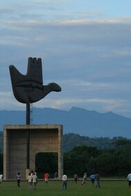The Open Hand Monument with the Shivaliks in Chandigarh