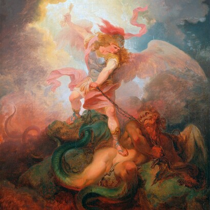 Philippe-Jacques de Loutherbourg, "The Angel Binding Satan", 1797, Yale Center for British Art, Connecticut, USA