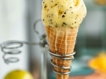 Close-up of ice cream cones with natural ingredients