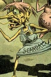 Detalle de "Los espíritus malignos de la prensa moderna", caricatura de Sydney B. Griffin publicada en Puck Magazine, 1888