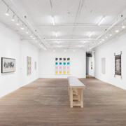 Elaine Reichek, Back stitch, exhibition view. Courtesy of Hoffman Donahue Gallery