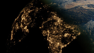​A map showing parts of the Global South set alight by connections and development, representing the ongoing transformation and growth in these regions