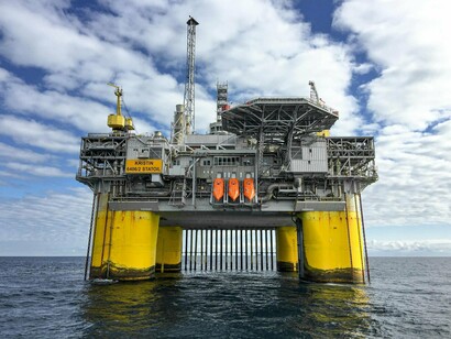 A large oil rig at sea, reflecting the dependence of modern economies on fossil fuels