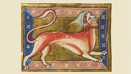 Manticora, dal Bestiario Royal MS 12 C XIX, 1200-1210. British Library, Londra, UK