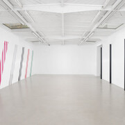 Daniel Buren, Du cercle aux carrés, hauts-reliefs situés et in situ, exhibition view. Courtesy of Mennour Gallery
