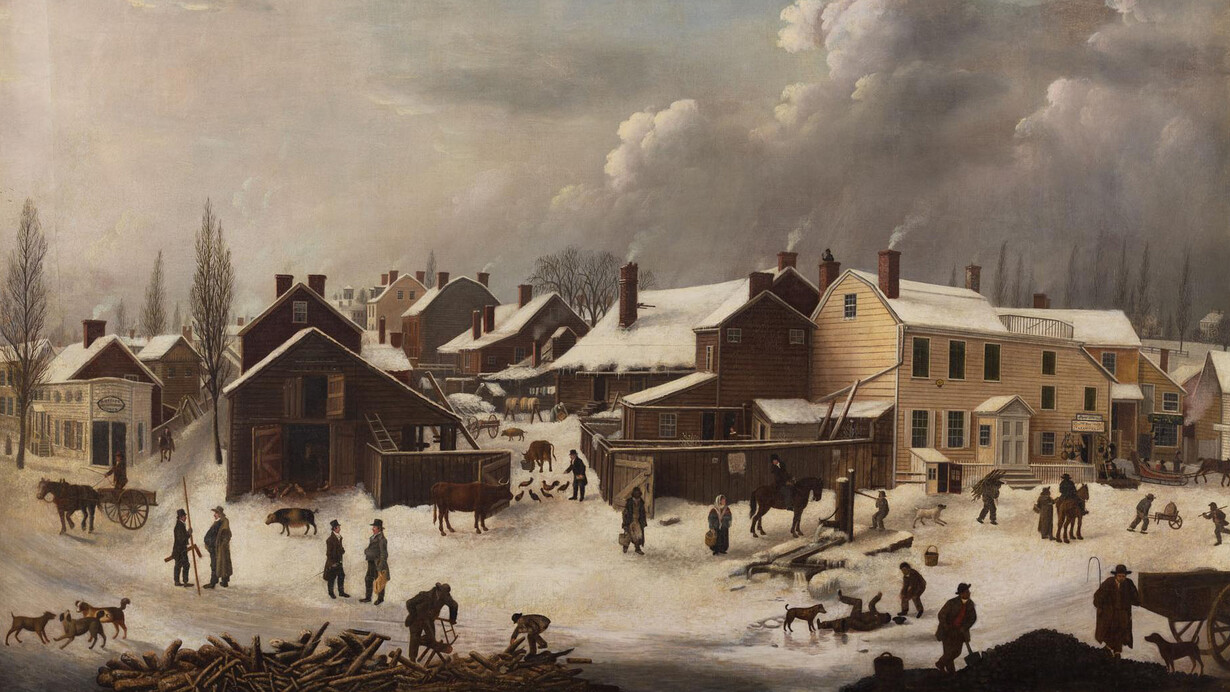 Francis Guy, Winter scene in Brooklyn (detail), ca. 1819–20. Courtesy of Brooklyn Museum