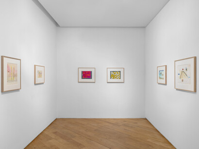 Etel Adnan, Au coeur du silence, exhibition view. Courtesy of Galerie Lelong
