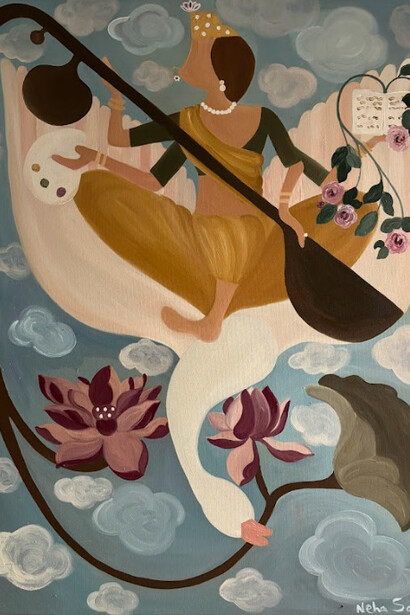 Neha Sahai, Devi goes rococo (Maa Saraswati) from the series Divine feminine, 2025. Courtesy of Latitude 28