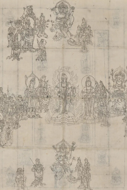 Iconographical sketch (Zuzō) for the "Benevolent kings Sutra Mandala", Japan, Heian period, 1100s. Courtesy of Cleveland Museum of Art