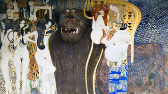 For the Fourteenth Vienna Secession in 1902, Klimt produced the Beethoven Frieze to celebrate the 75th anniversary of Ludwig van Beethoven’s death