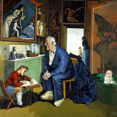 Paula Rego (1935- )O Tempo ­ Passado e Presente (Time ­ Past and Present), 1990. Acrylic paint on marouflé paper and canvas. 183 x 183 cm. Centro de Arte Moderna, Calouste Gulbenkian Foundation. Inv. 92P213