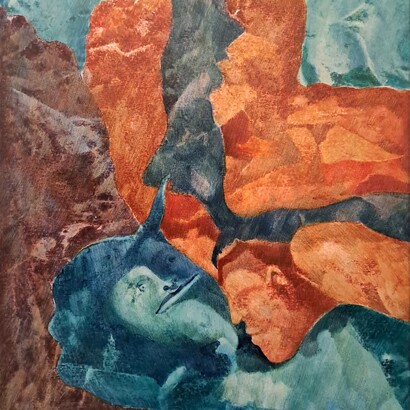 Agostino De Romanis, Nato dalla pietra verde, tecnica mista su cartone fibra-legno, cm 50 x 35, 2007, particolare