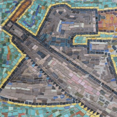 Herbert Schütz, herramientas de carpintero, mosaico, 1955