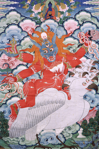 Red Wolf-Headed Protectress, Central Tibet; 19th century, Pigments on cloth, Rubin Museum of Art, Gift of Shelley and Donald Rubin