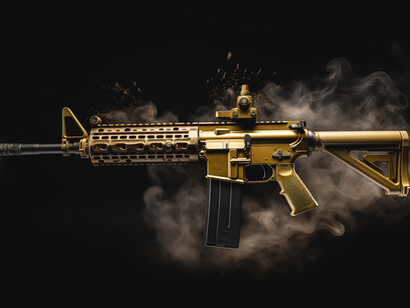 A large firearm emerging through smoke, symbolizing the dangers of letting violence lead the way