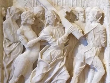 Museo della Certosa di Pavia, scultura raffigurante la Salita di Cristo al monte Calvario di Mantegazza Antonio (seconda metà sec. XV) 