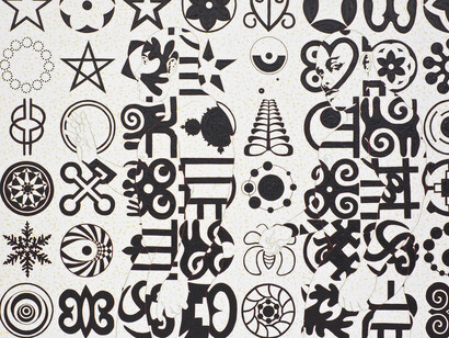 Owusu-Ankomah, Microcron Begins No. 16, 2013. Acrylic on canvas, 180 x 280 cm, Photo copyright Joachim Fliegner, Courtesy October Gallery