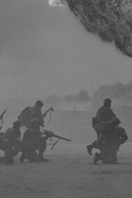 A depiction of a battle being fought in the darkness