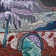 Sonia Strukul, L'acqua scorre sotto i ponti, 2014, acrilico su tela con cristalli swarovski, 20 x 30 cm