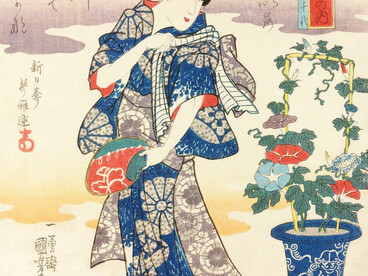 La poeta Kaga Chiyo, ilustración de Utagawa Kuniyoshi (c. 1845)