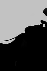 Hombre en el desierto durmiendo montado
