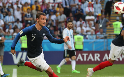 Der französische Offensivspieler Antoine Griezmann während des Achtelfinalspiels gegen Argentinien (4:3) in Kasan bei der WM 2018 in Russland – eines der spannendsten Spiele der französischen Mannschaft unter der Leitung von Didier Deschamps