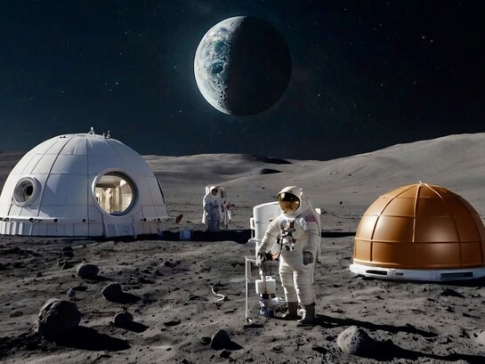 Rappresentazione di un villaggio turistico sulla Luna