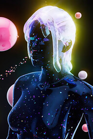 An abstract illustration of a woman, visually exploring the sense of smell, with vibrant colors and fluid forms symbolizing the delicate and intangible nature of scent