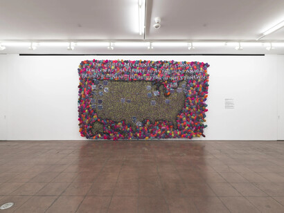 LJ Roberts, The queer mechanix of the lands currently referred to as the U.S. & Canada before & during the 54th year of the stonewall era, exhibition view. Courtesy of Hales Gallery