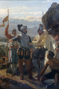 Pedro Lira's 1889 painting of the founding of Santiago by Pedro de Valdivia at Huelén Hill