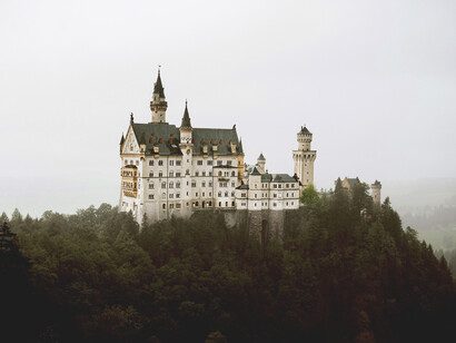 Füssen, Germany, Neuschwanstein Castle overlooking the scenic Bavarian landscape