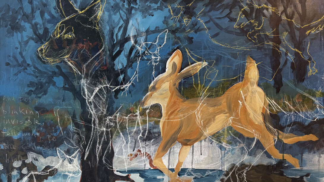 Mark Adams, Deer and coyote (detail). Courtesy of the Schoolhouse Gallery
