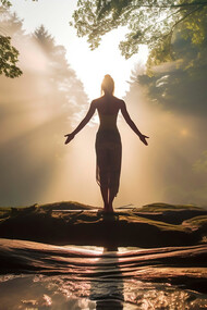 Portrait of person practicing yoga outdoors in nature