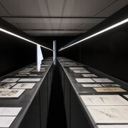 Dibujos de arquitecturas, vista de exhibición. Cortesía del Museo Patio Herreriano