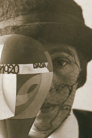 Nic Aluf. Portrait of Sophie Taeuber with Dada head, 1920. Gelatin silver print, 20.9 x 16.6 cm. Galerie Berinson, Berlin © Estate of Nic Aluf
