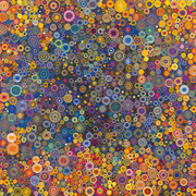 Hadieh Shafie, 9 Colors, 2015, Ink, acrylic and paper with printed and handwritten Farsi text Eshgh ("Love/Passion"), 40 x 60 in / 101.6 x 152.4 cm