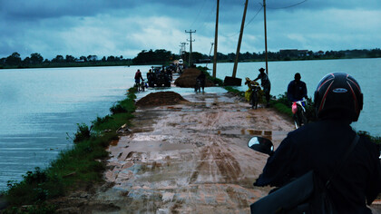 Batticaloa flood 2011 in Sri Lanka showing flooded streets caused by heavy rains during a severe disaster
