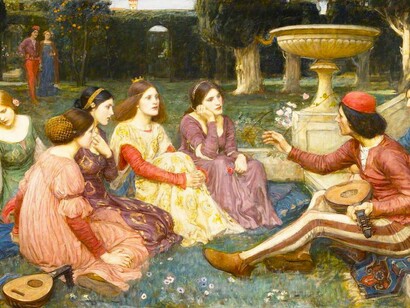 John William Waterhouse, The Decameron, olio su tela, 1916, Lady Lever Art Gallery, Port Sunlight, Inghilterra