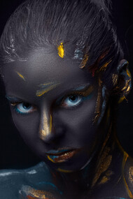 The young woman’s striking body paint highlights the blend of technology and creativity, symbolising the way AI is transforming art into a collaborative experience between human intuition and machine innovation
