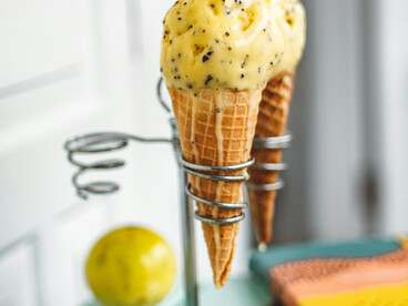 Close-up of ice cream cones made with natural ingredients